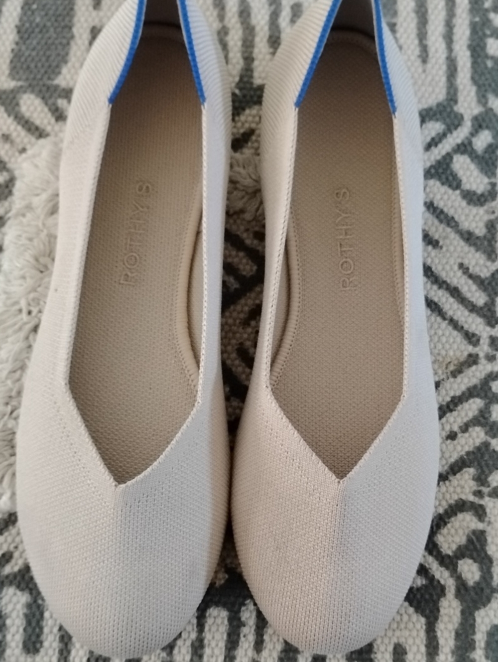 Rothys The Flat Ecru Rounded Toe Blue Trim Sz 11 Lk New No Box